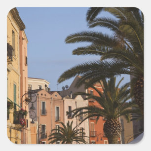 Italy, Sardinia, Cagliari. Buildings and palms Square Sticker