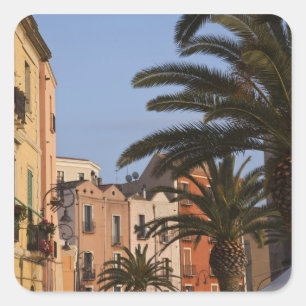 Italy, Sardinia, Cagliari. Buildings and palms Square Sticker