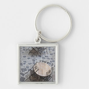 Italy, Sardinia, Castelsardo. Cafe tables. Key Ring