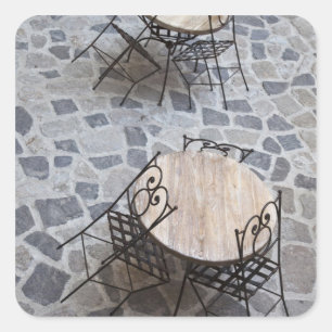 Italy, Sardinia, Castelsardo. Cafe tables. Square Sticker