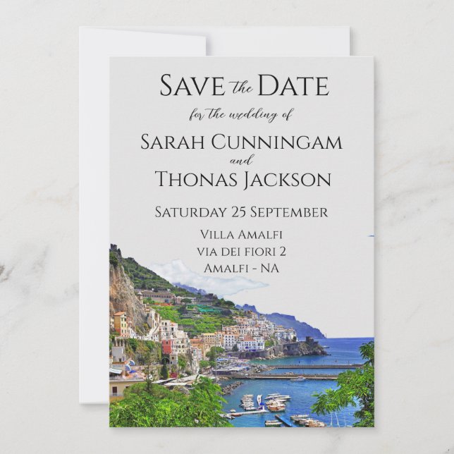 Italy Save the Date, Amalfi coast, italian wedding Invitation (Front)