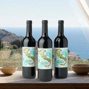 Italy Sea Amore Watercolor Map Wedding Wine Label