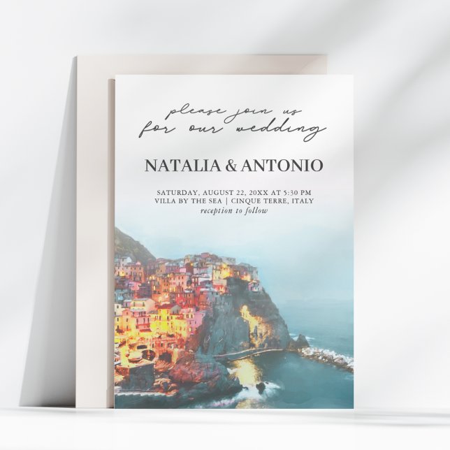 Italy Sea | Cinque Terre Watercolor Wedding Invitation (Creator Uploaded)