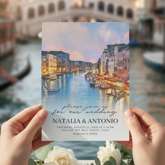 Italy Sea | Venice Canal Watercolor Wedding Invitation (Creator Uploaded)