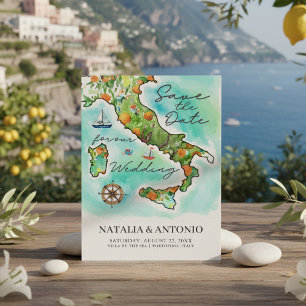 Italy Sea   Watercolor Map Wedding Save The Date