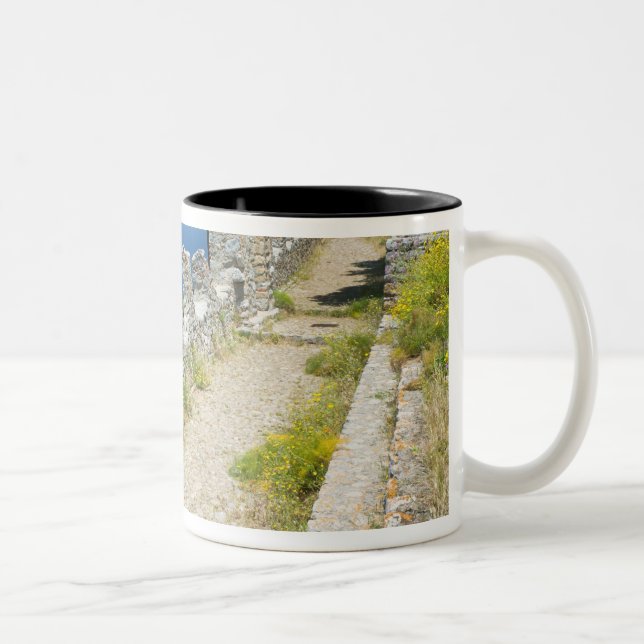 Italy, Sicily, Cefalu, Cliffside Walkway, La Two-Tone Coffee Mug (Right)