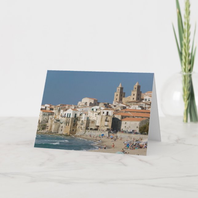Italy, Sicily, Cefalu, Town View with Duomo from Card (Front)