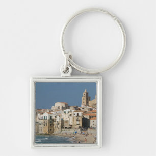 Italy, Sicily, Cefalu, Town View with Duomo from Key Ring