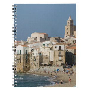 Italy, Sicily, Cefalu, Town View with Duomo from Notebook
