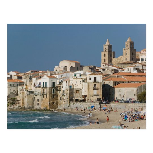 Italy, Sicily, Cefalu, Town View with Duomo from Postcard
