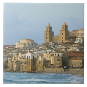 Italy, Sicily, Cefalu, View with Duomo from 2 Tile