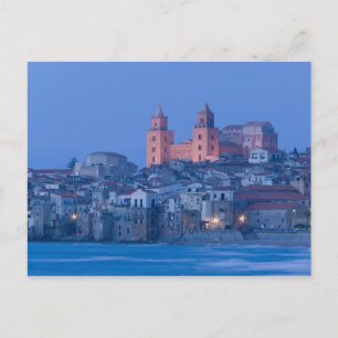 Italy, Sicily, Cefalu, View with Duomo from Postcard