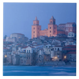 Italy, Sicily, Cefalu, View with Duomo from Tile