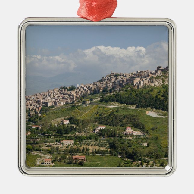 Italy, Sicily, Enna, Calascibetta, Morning View Metal Tree Decoration (Front)