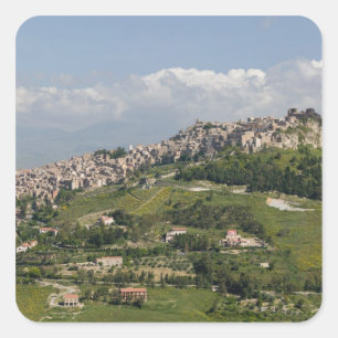 Italy, Sicily, Enna, Calascibetta, Morning View Square Sticker