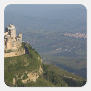Italy, Sicily, Enna, Town View from Rocca di Square Sticker