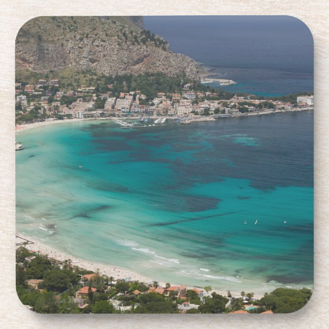 Italy, Sicily, Mondello, View of the beach from Coaster (Front)