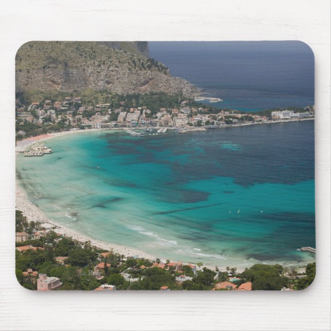 Italy, Sicily, Mondello, View of the beach from Mouse Mat (Front)