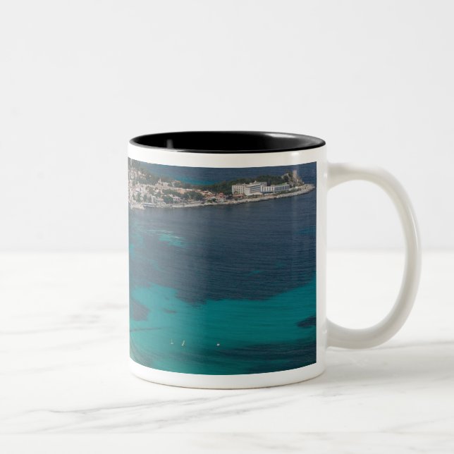 Italy, Sicily, Mondello, View of the beach from Two-Tone Coffee Mug (Right)