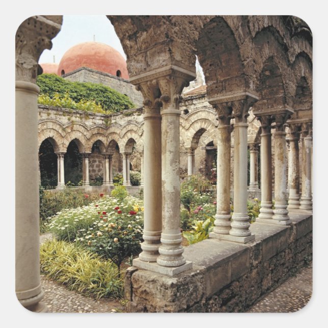 Italy, Sicily, Palermo. The cloisters survive as Square Sticker (Front)