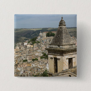 ITALY, Sicily, RAGUSA IBLA: Town View and Santa 15 Cm Square Badge