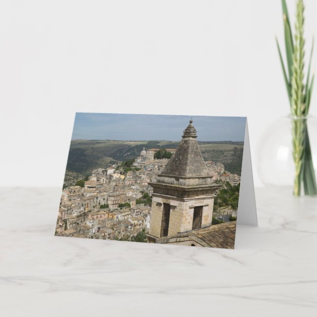 ITALY, Sicily, RAGUSA IBLA: Town View and Santa Holiday Card (Front)
