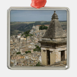 ITALY, Sicily, RAGUSA IBLA: Town View and Santa Metal Tree Decoration