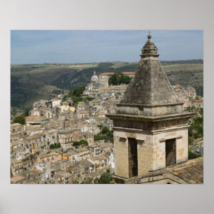 ITALY, Sicily, RAGUSA IBLA: Town View and Santa Poster