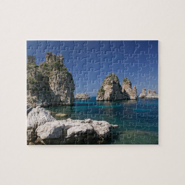 Italy, Sicily, Scopello, Rocks by Tonnara Jigsaw Puzzle (Horizontal)