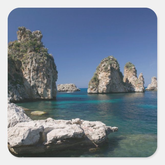 Italy, Sicily, Scopello, Rocks by Tonnara Square Sticker (Front)