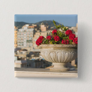 Italy, Sicily, Termini Imerese, View & Flowers 15 Cm Square Badge