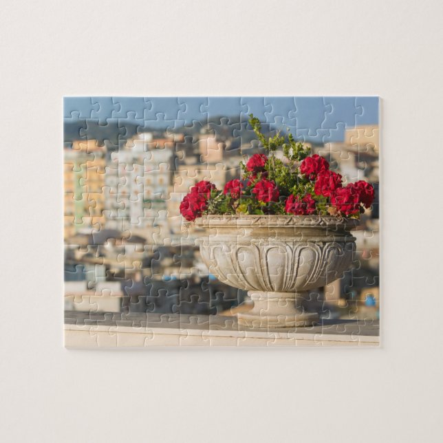 Italy, Sicily, Termini Imerese, View & Flowers Jigsaw Puzzle (Horizontal)