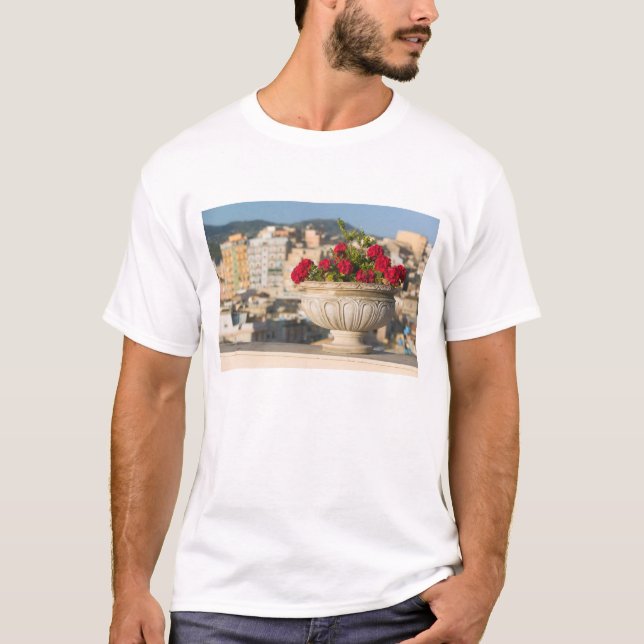 Italy, Sicily, Termini Imerese, View & Flowers T-Shirt (Front)