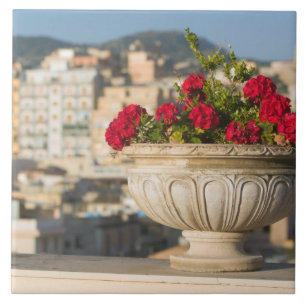 Italy, Sicily, Termini Imerese, View & Flowers Tile