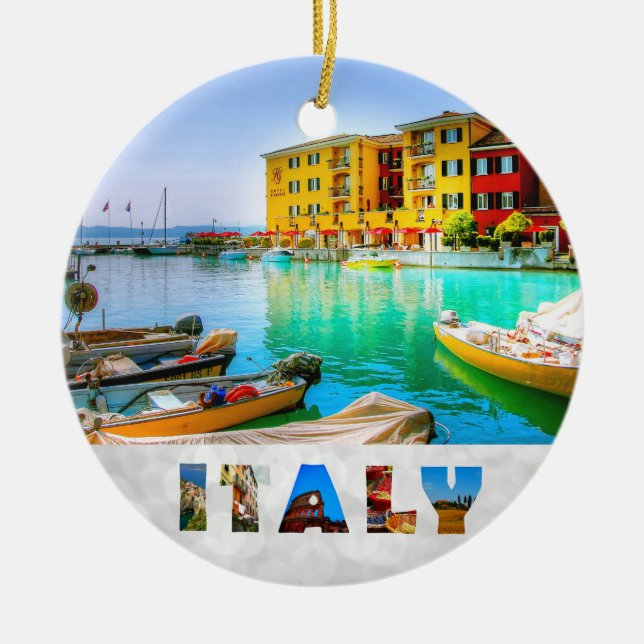 Italy Sirmione Lake Garda Waterfront Ceramic Tree Decoration (Front)