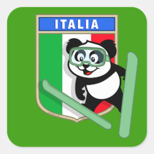 Italy Ski-jumping Panda Square Sticker