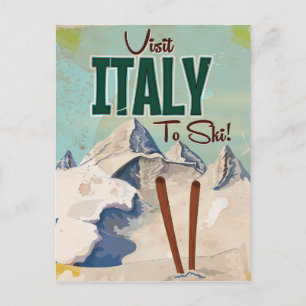 Italy Skiing Vintage travel poster Postcard