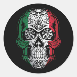 Italy  Skull And Roses Flag Classic Round Sticker