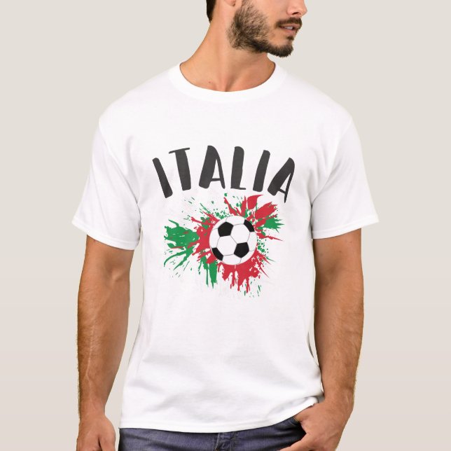 Italy Soccer Ball Grunge Flag T-Shirt (Front)