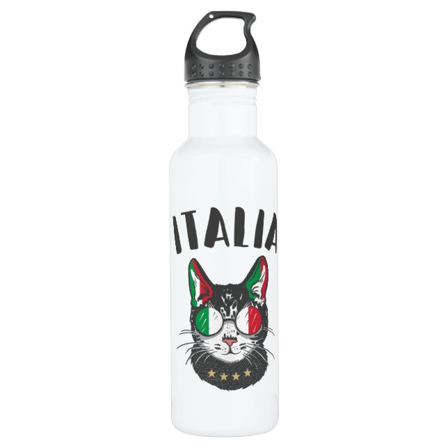 Italy Soccer Cat Mascot Italian Fan flag 710 Ml Water Bottle (Front)