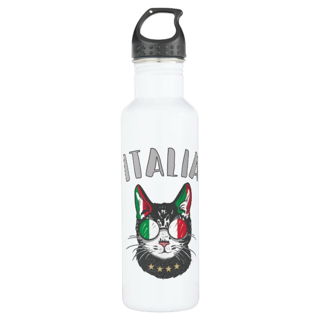 Italy Soccer Cat Mascot Italian Fan flag 710 Ml Water Bottle (Front)