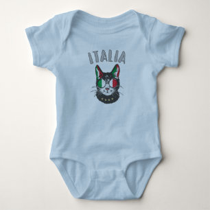Italy Soccer Cat Mascot Italian Fan flag Baby Bodysuit