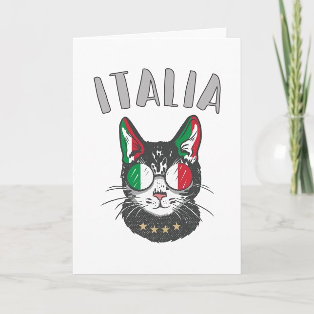 Italy Soccer Cat Mascot Italian Fan flag Card (Front)