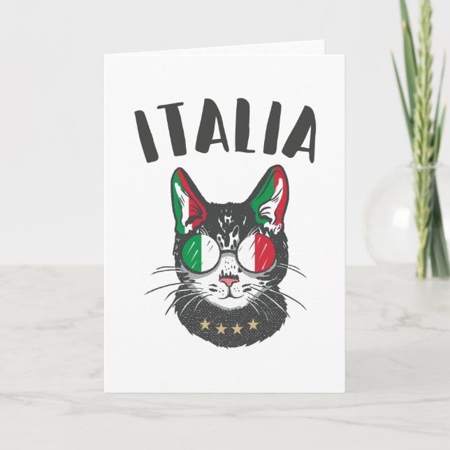 Italy Soccer Cat Mascot Italian Fan flag Card (Front)