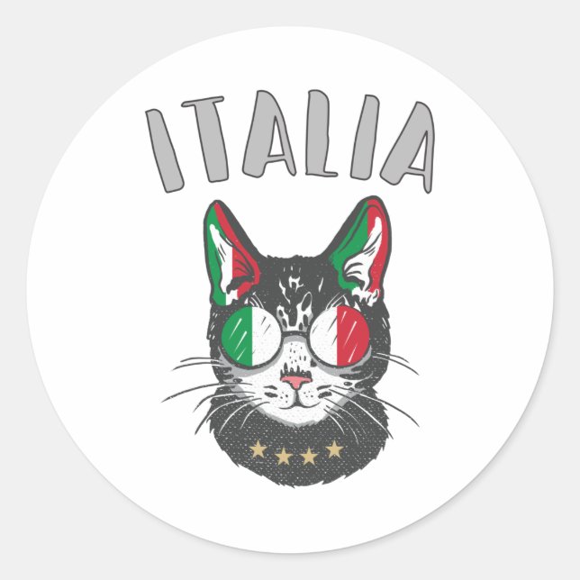 Italy Soccer Cat Mascot Italian Fan flag Classic Round Sticker (Front)