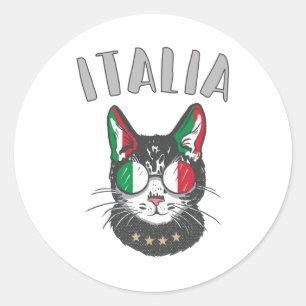 Italy Soccer Cat Mascot Italian Fan flag Classic Round Sticker