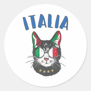 Italy Soccer Cat Mascot Italian Fan flag Classic Round Sticker