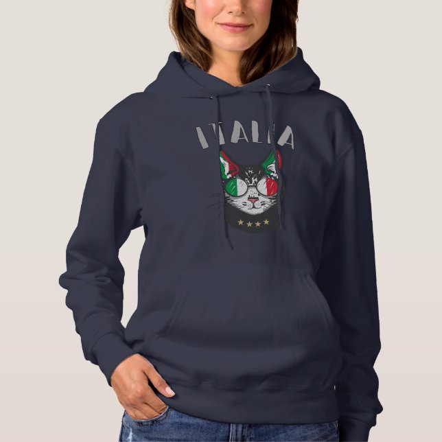 Italy Soccer Cat Mascot Italian Fan flag Hoodie (Front)