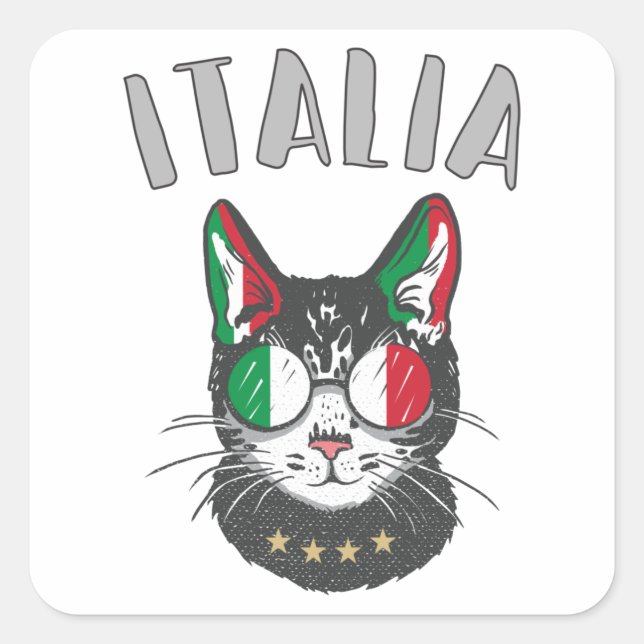 Italy Soccer Cat Mascot Italian Fan flag Square Sticker (Front)