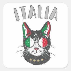 Italy Soccer Cat Mascot Italian Fan flag Square Sticker